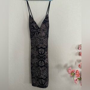 Elegant Black and Cream Paisley Dress